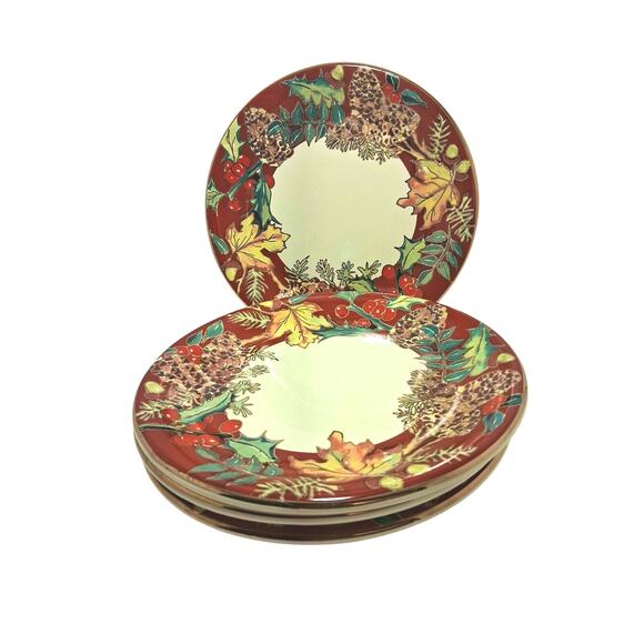 Varm  Ceramica Crimson Wreath Retired Plates Set of 4 - Picture 1 of 8